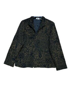 Chico's Travelers Women's 1/8  Gold Floral Full Zip Quilted Lined Blazer B1370